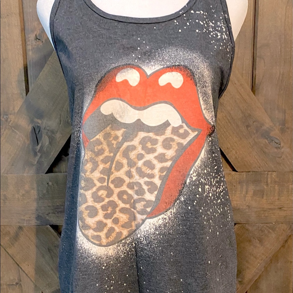 Bleach Dyed Rockin Leopard Tongue Tank NWOT - Picture 2 of 11